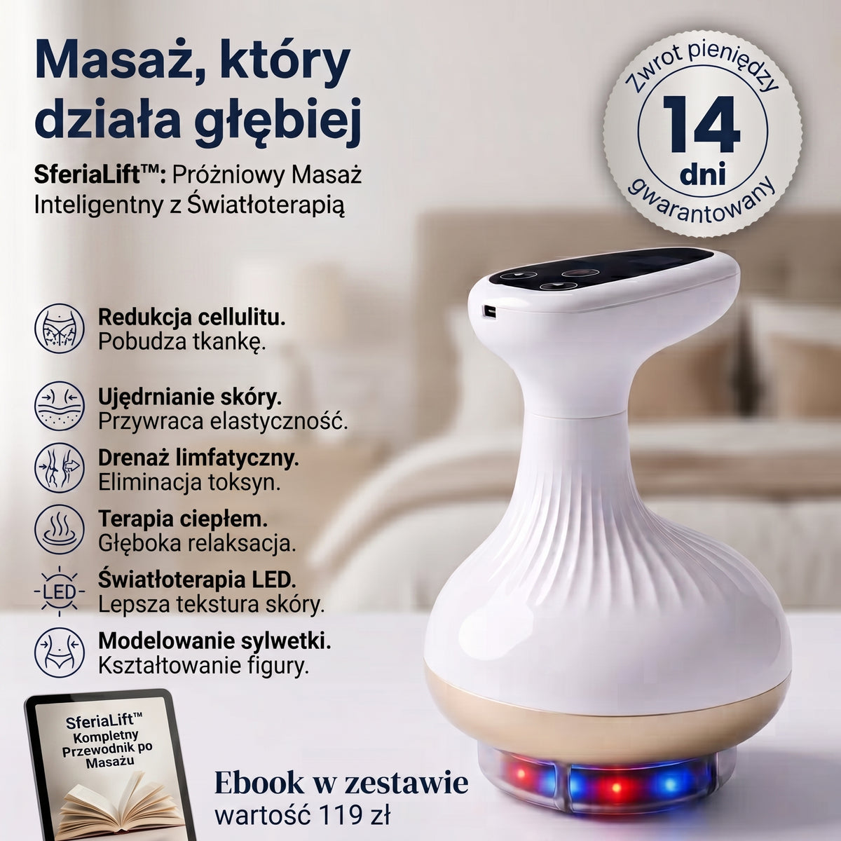SferiaLift™ | Masażer próżniowo-cieplny z czerwonym światłem